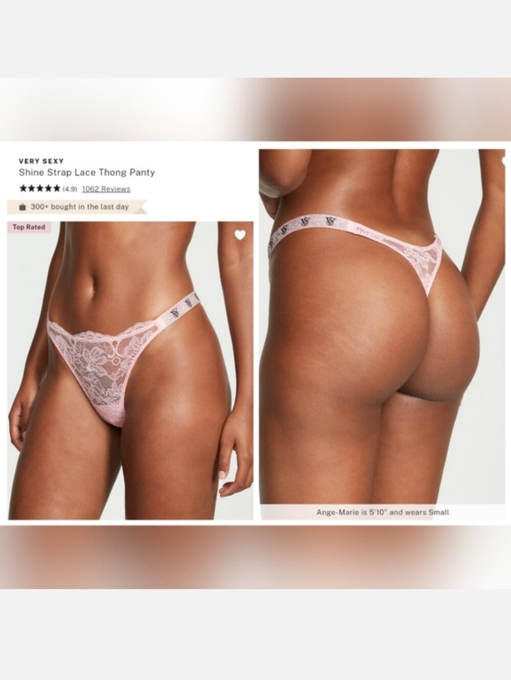 Victoria's Secret Very Sexy Shine Strap Lace Thong Panty MEDIUM PINK